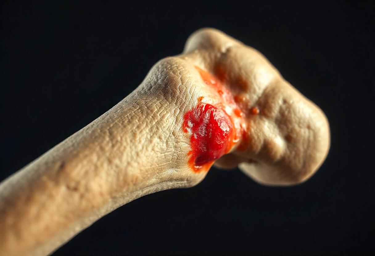 Diagram of osteomyelitis showing bone infection, inflammation, and common ICD-10 codes for different types of osteomyelitis