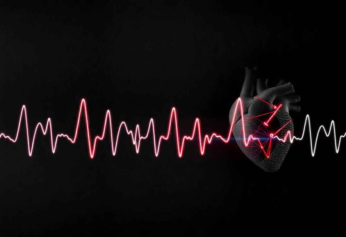 Illustration of a heart with highlighted ventricles explaining Premature Ventricular Contractions (PVC) and their ICD-10 code.