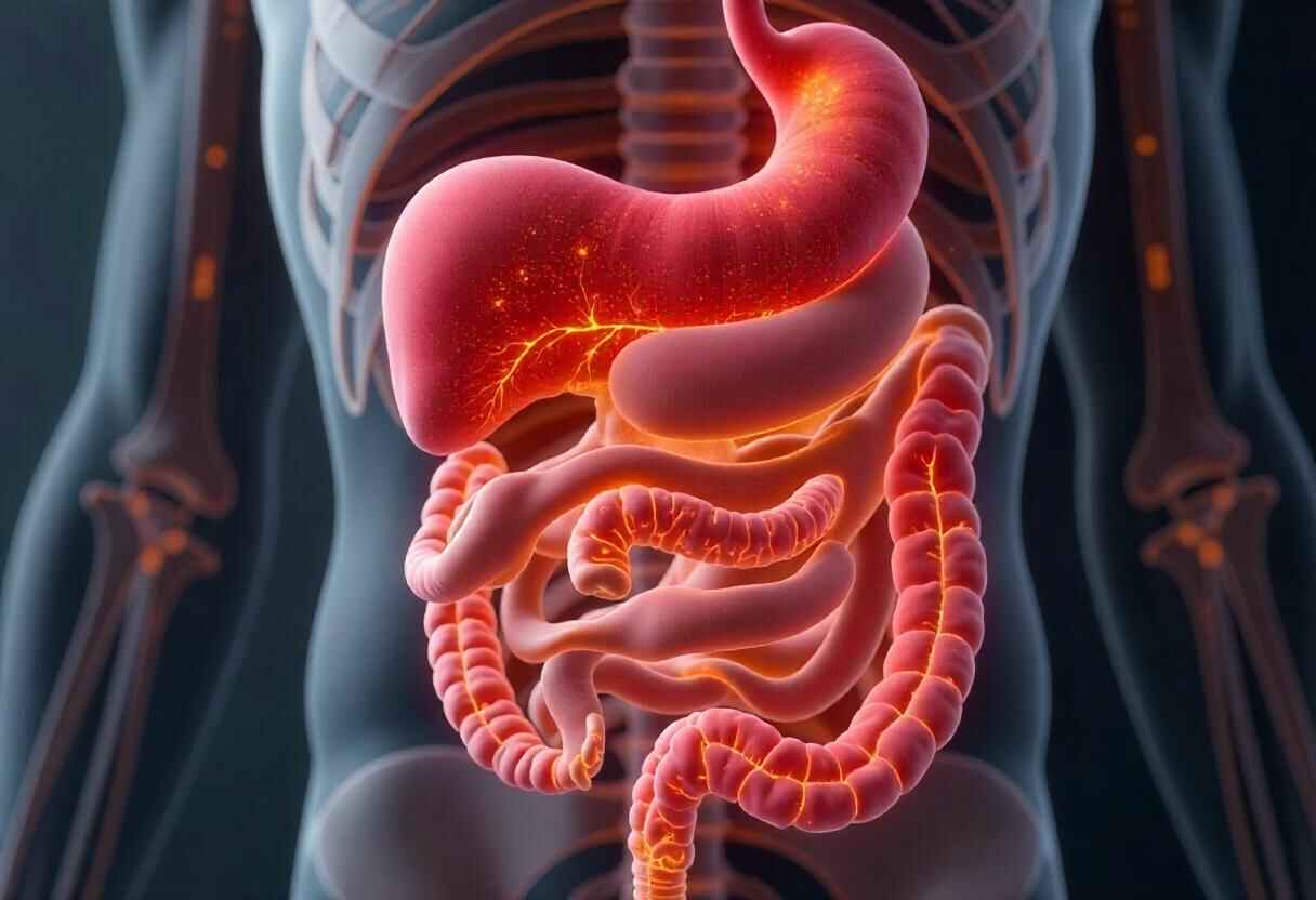 Medical illustration of gallstones (cholelithiasis) in the gallbladder, showing different types and complications classified under ICD-10 codes.